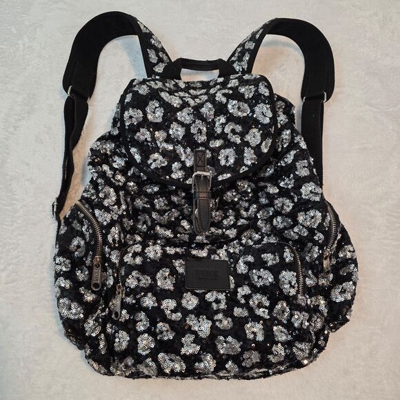 (2) Victoria's Secret PINK Leopard Cheetah & Polka Dot Backpacks Sequins Bling - Picture 2 of 16